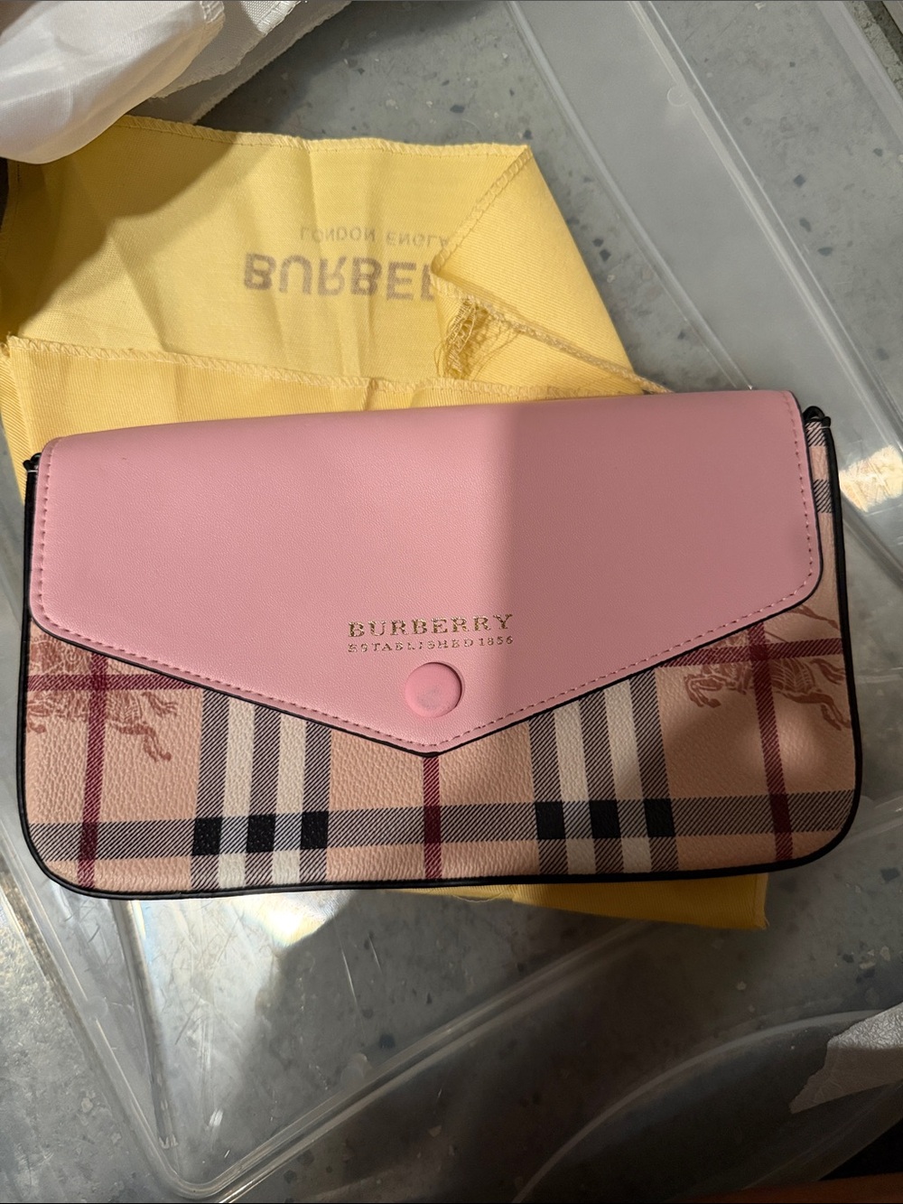 Inspired Collection Pink Leather Flap Check Envelope Clutch